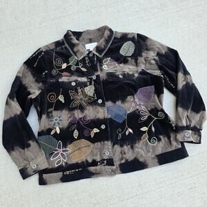 Embroidered Tie Dye Jacket Boho Artsy Floral Whimsigoth Button Up Plus 1X